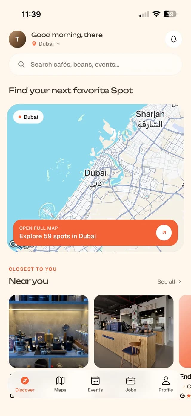 The Spot app — Discover screen